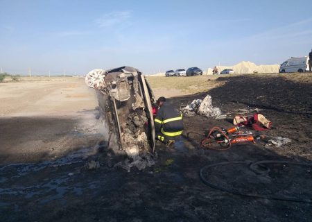مرگ دلخراش راننده آریسان در آتش‌سوزی جاده جاسک